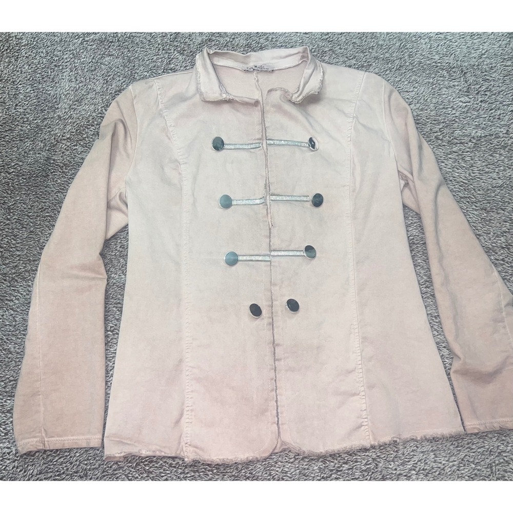 Gigi Moda Italy Women's Blazer Jacket Pink Rhinestone Military Stretch Cotton